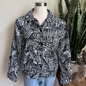 Vintage Zebra Print Jacket Black White Animal Print Size 10 Y2K‎